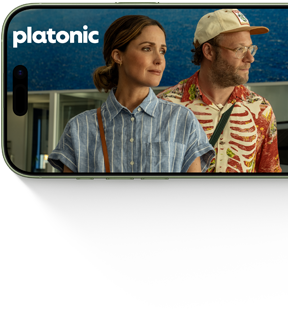 iPhone 17, pohľad spredu, zobrazuje seriál Apple TV+ Čisto platonicky