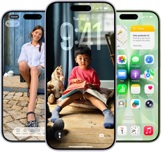 iPhone 17, pohľad spredu, Dynamic Island hore v strede, tri farby: sivomodrá, levanduľová, šalviová