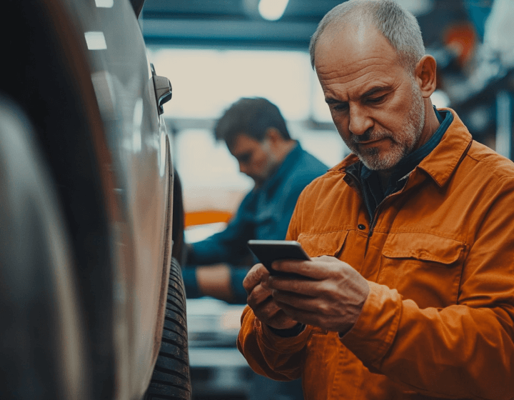 servisný technik s mobilom v rukách