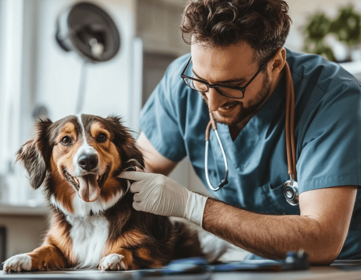 veterinár ošetruje psa