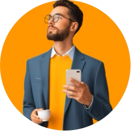 moderný podnikateľ s kávou a mobilom