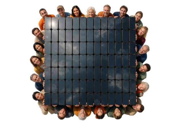 solárny panel obklopený ľuďmi
