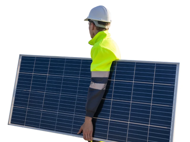 technik so solárnym panelom