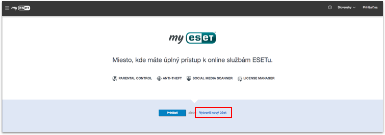 nápomocný obrázok k vytvoreniu ESET účtu
