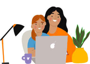 ilustračný obrázok rodiny pri počítači