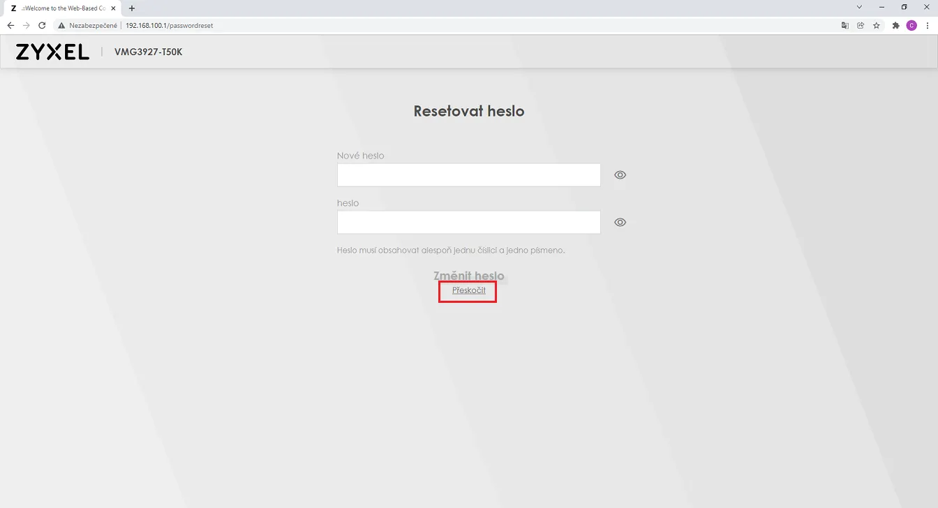 okno pre resetovanie hesla
