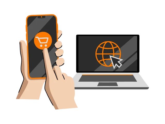 nákup v e-shope na mobile a notebooku