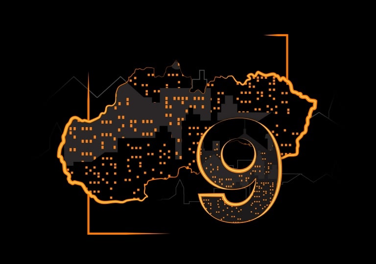 mapa Slovenska a číslo 9