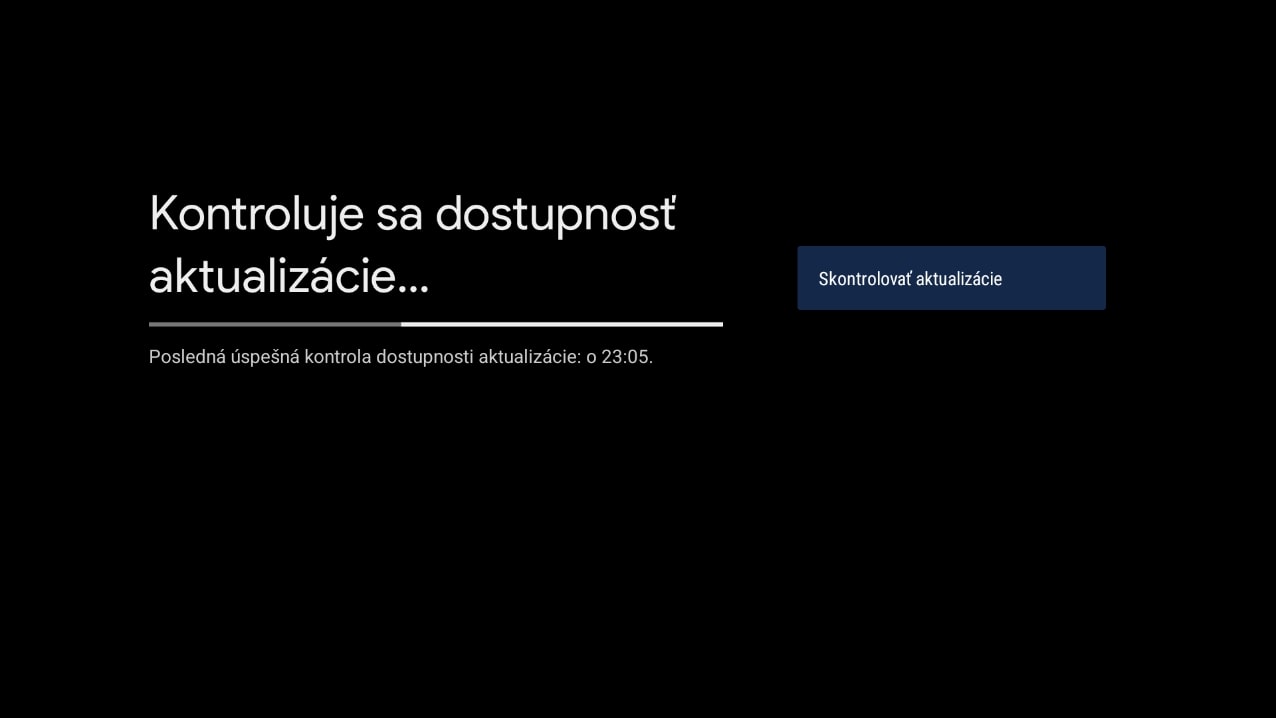 obrazovka s kontrolou dostupnosti aktualizácie