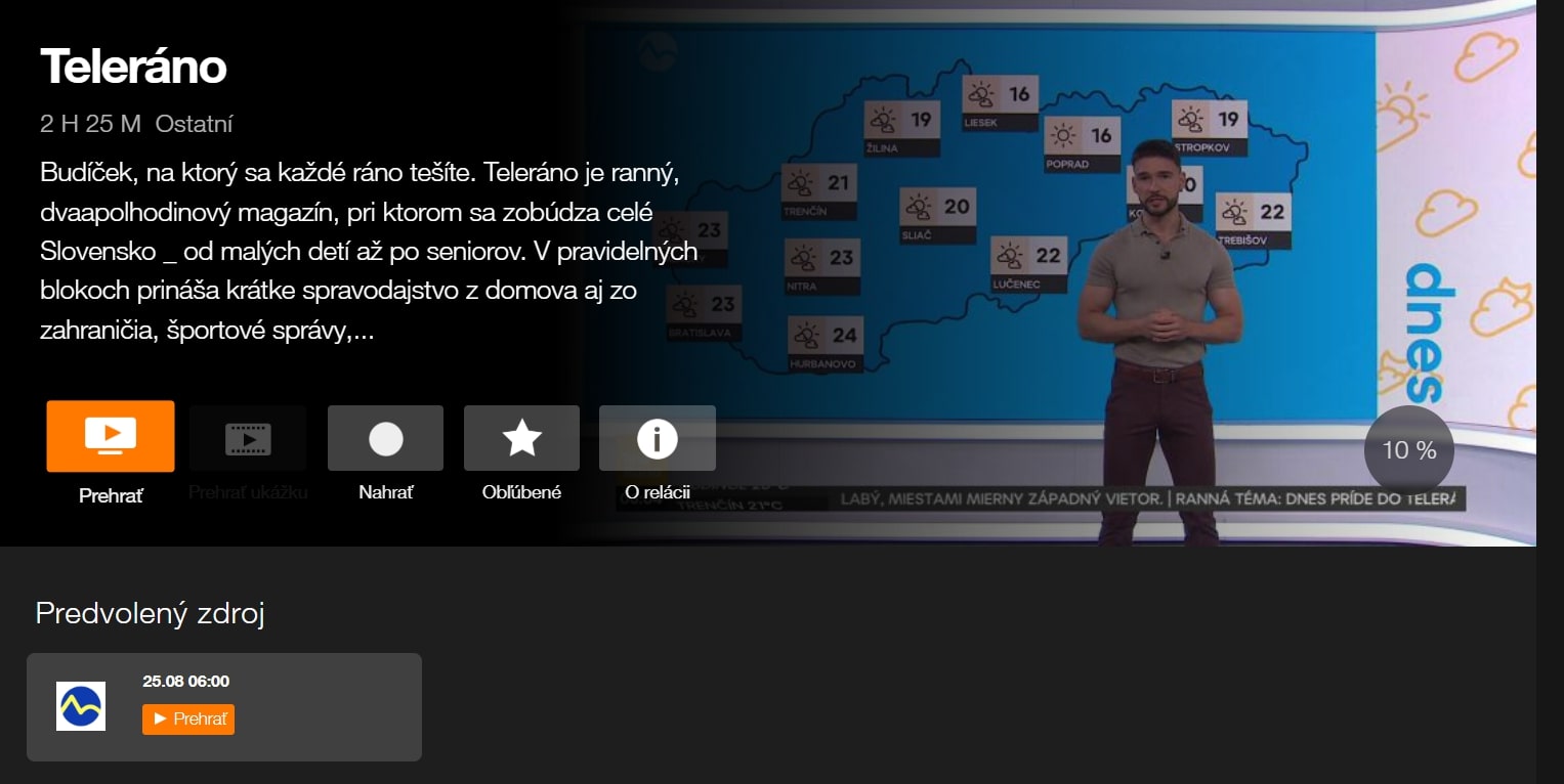 obrazovka s reláciou Teleráno