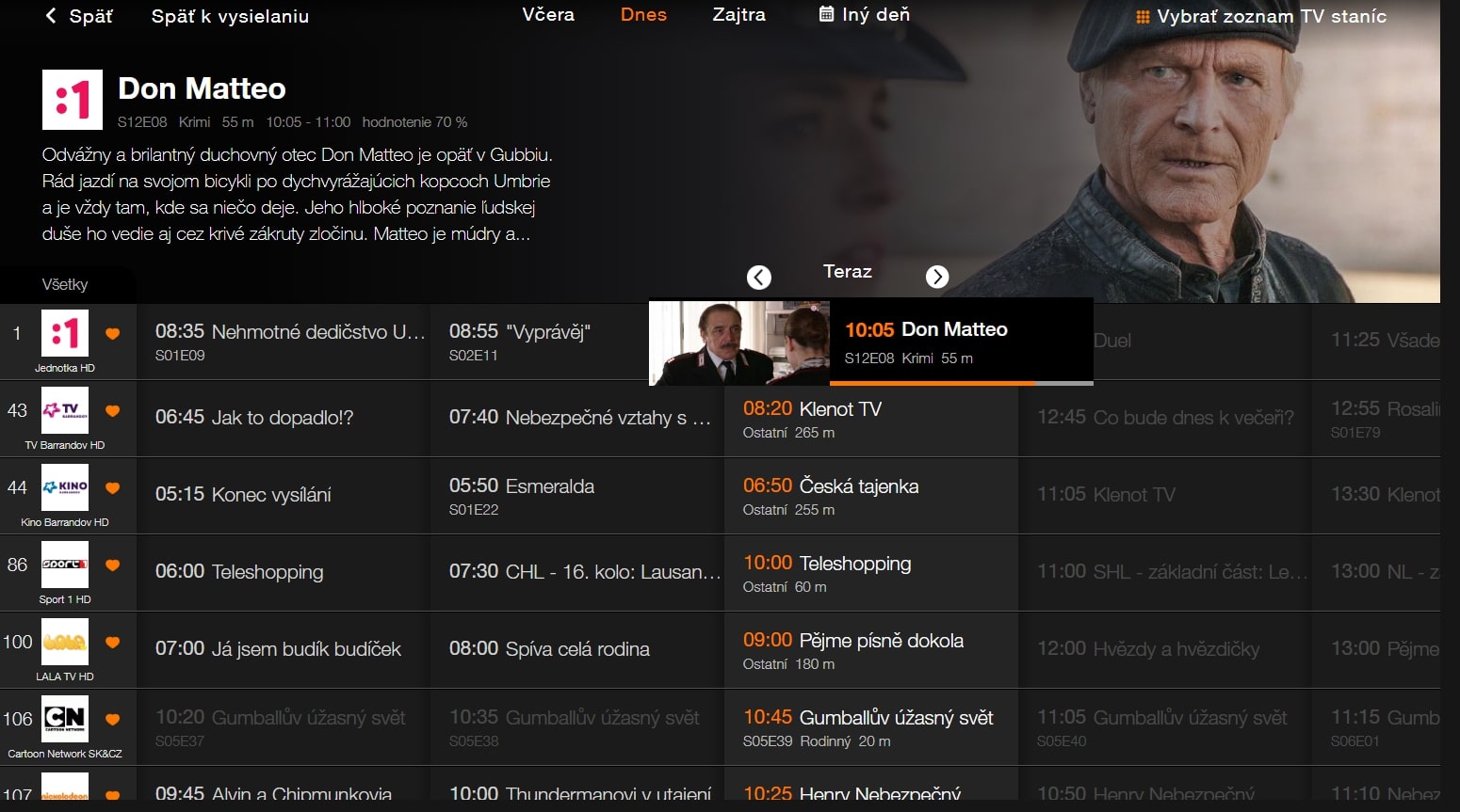 obrazovka s televíznymi programami