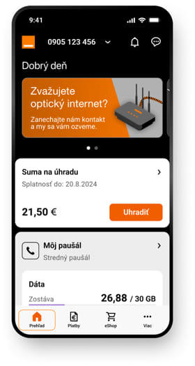 ukážka mobilnej aplikácie Môj Orange
