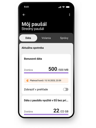ukážka mobilnej aplikácie Môj Orange - spotreba