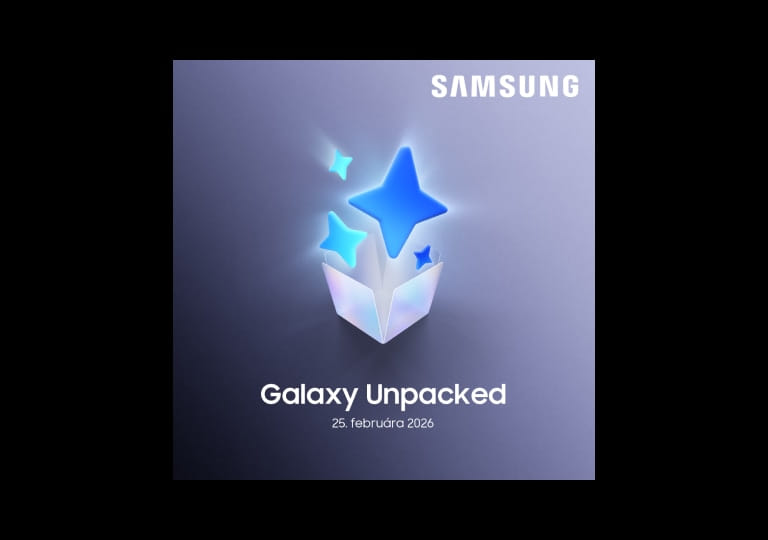 logo Samsung a motív modrých hviezd s textom: Galaxy Unpacked, 25. februára 2026