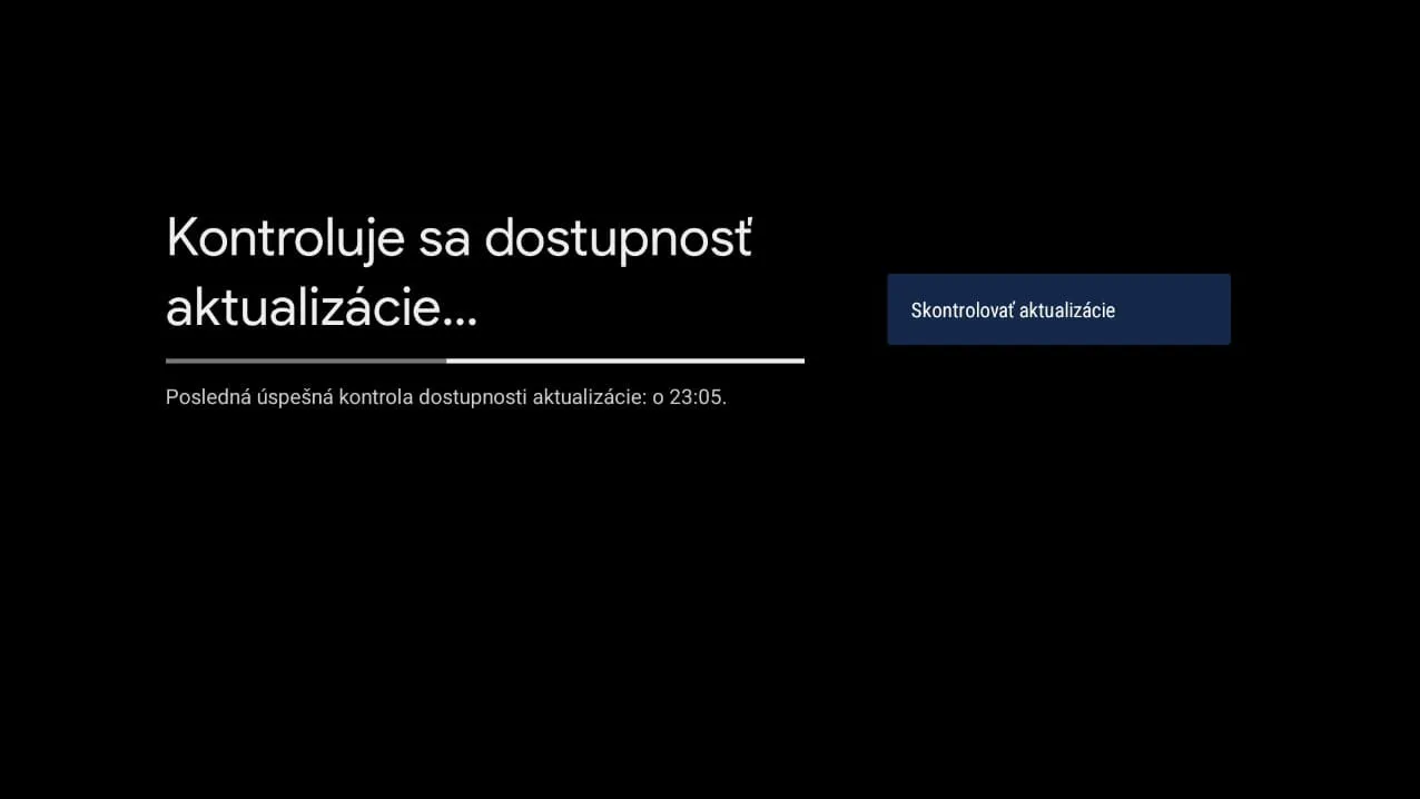 obrazovka s kontrolou dostupnosti aktualizácie