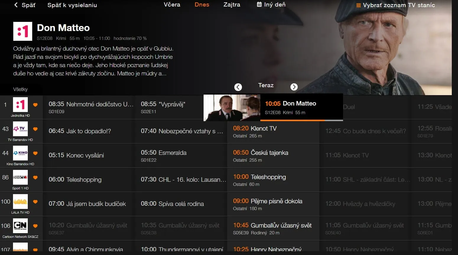 obrazovka s televíznymi programami